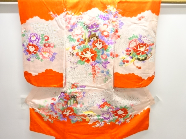 JAPANESE KIMONO / ANTIQUE KIMONO / FLORAL EMBROIDERY A GOSHO-GURUMA PA